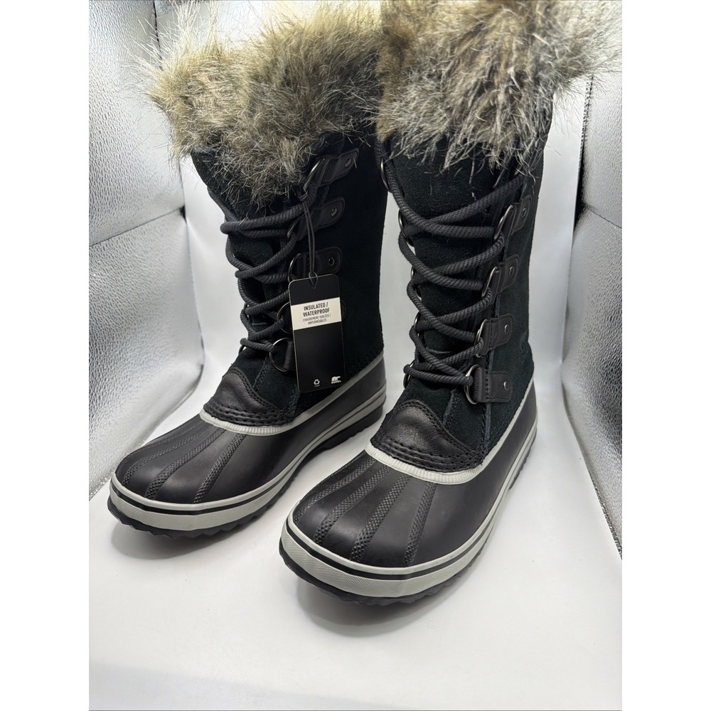 Sorel Joan of Arctic Winter Boots Size 8 Black Suede Faux Fur. New.